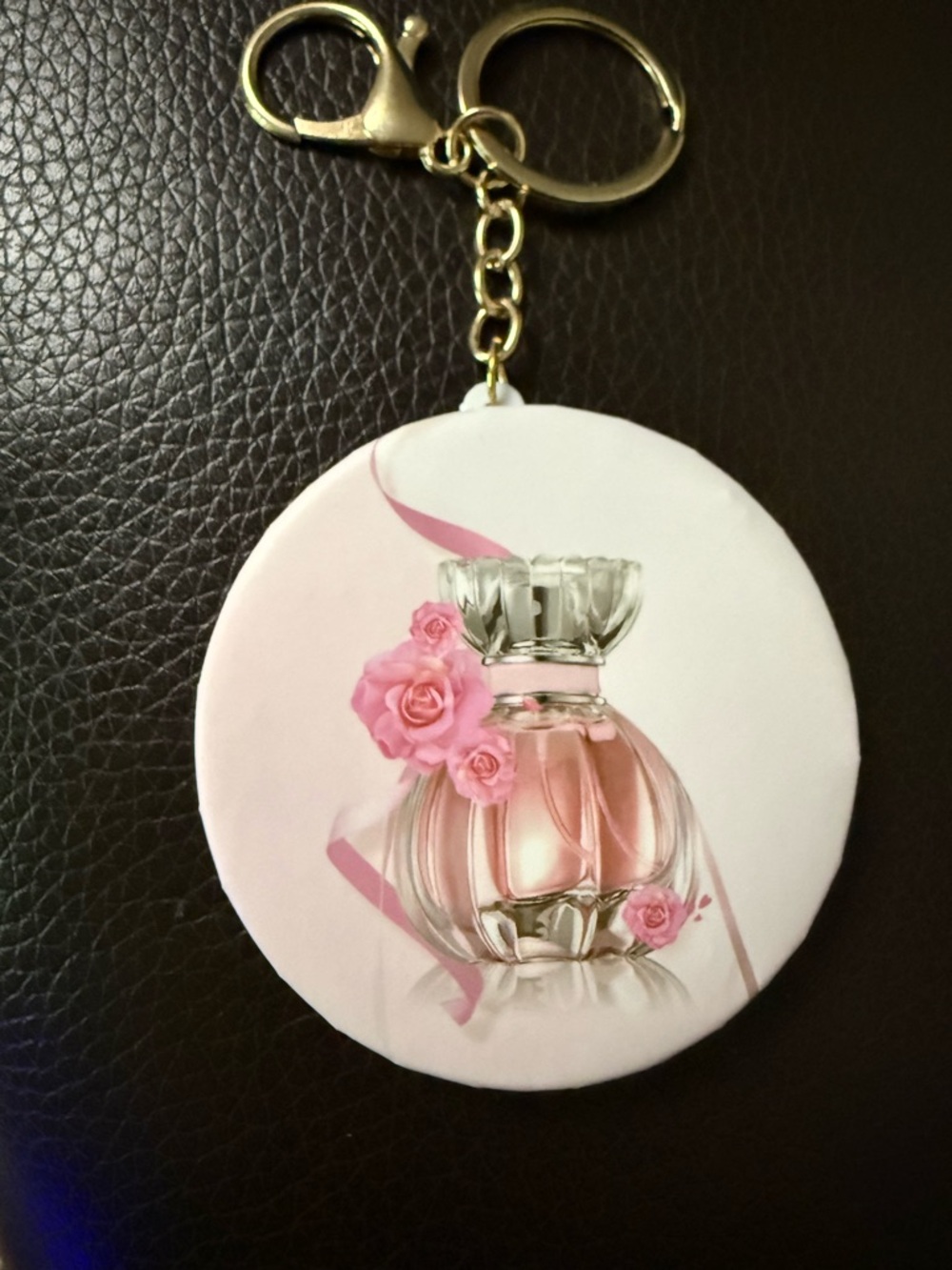 Pink Floral Perfume Bottle Keychain Charm for Backpacks